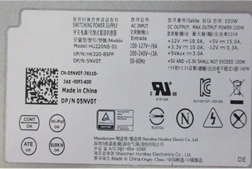 5NV0T 05NV0T CN-05NV0T 220W For Dell Vostro 270s Inspiron 660s 3647 Power Supply HU220NS-01