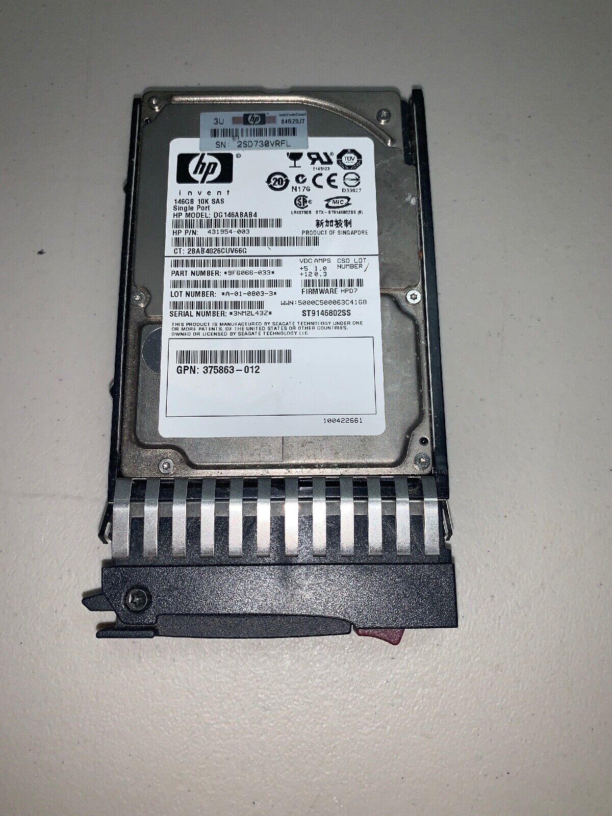 HP 431954-003 432320-001 DG146ABAB4 ST9146802SS 146GB 10K SAS SFF 2.5 Hard Drive Single Port disco