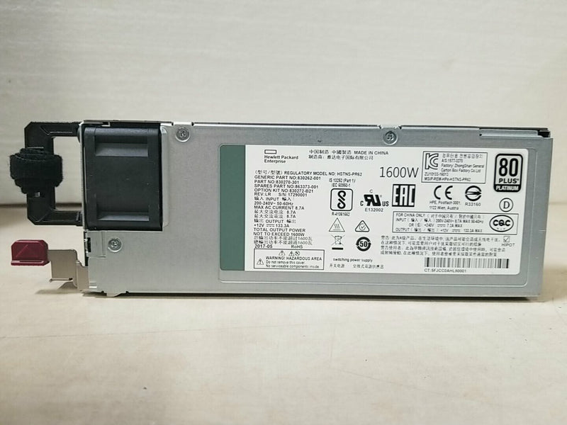 FUENTE DE ALIMENTACIÓN HP 1600W PLATINUM 96% DE EFICIENCIA PARA DL360 DL380 G10 HSTNS-PR62-HP