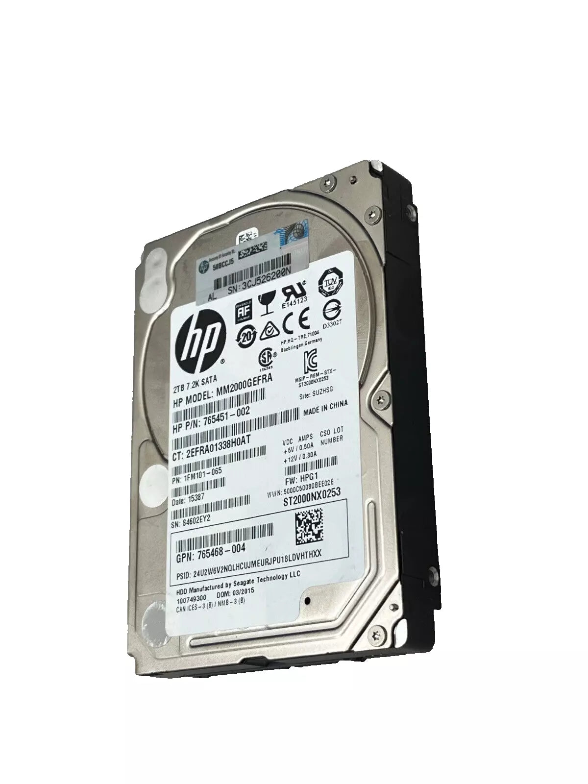 HP 2TB SATA HDD 2.5" 6G, 7.2K DRIVE 765468-004 MM2000GEFRA 765451-002