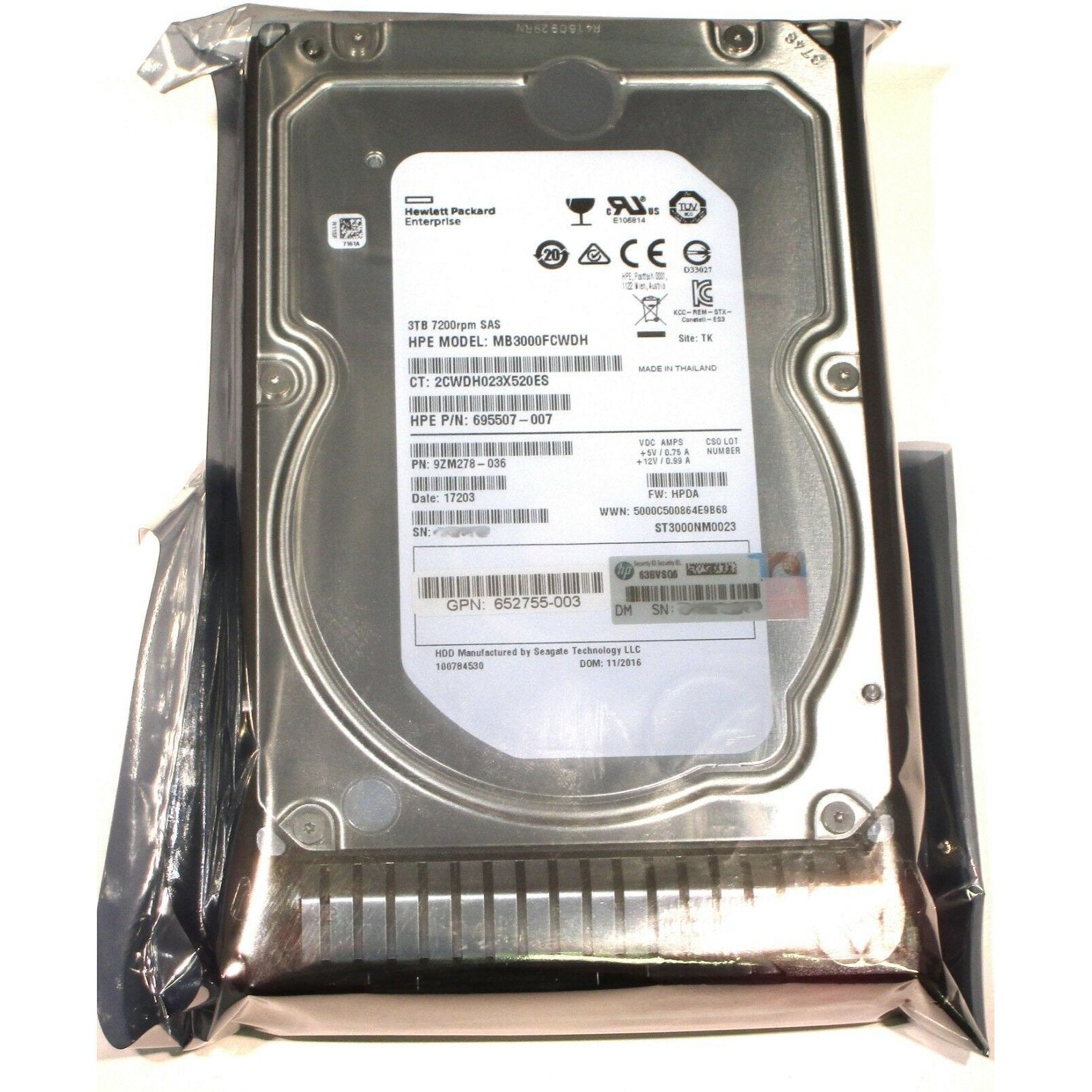 653959-001 HP 3TB 6G 7.2K RPM SAS LFF SC Mid Line HDD 652766-B21-FoxTI