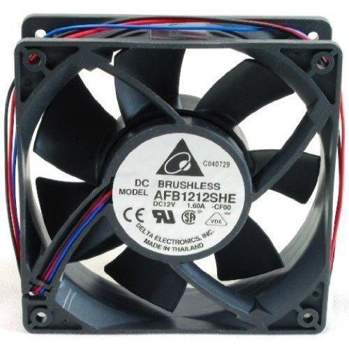 Delta AFB1212SHE-CF00 120 x 120 x 38mm Cooling Fan, 190.48 CFM, 55.5 dBA, 4100 RPM, 1.6A, 3 pin Tach-FoxTI