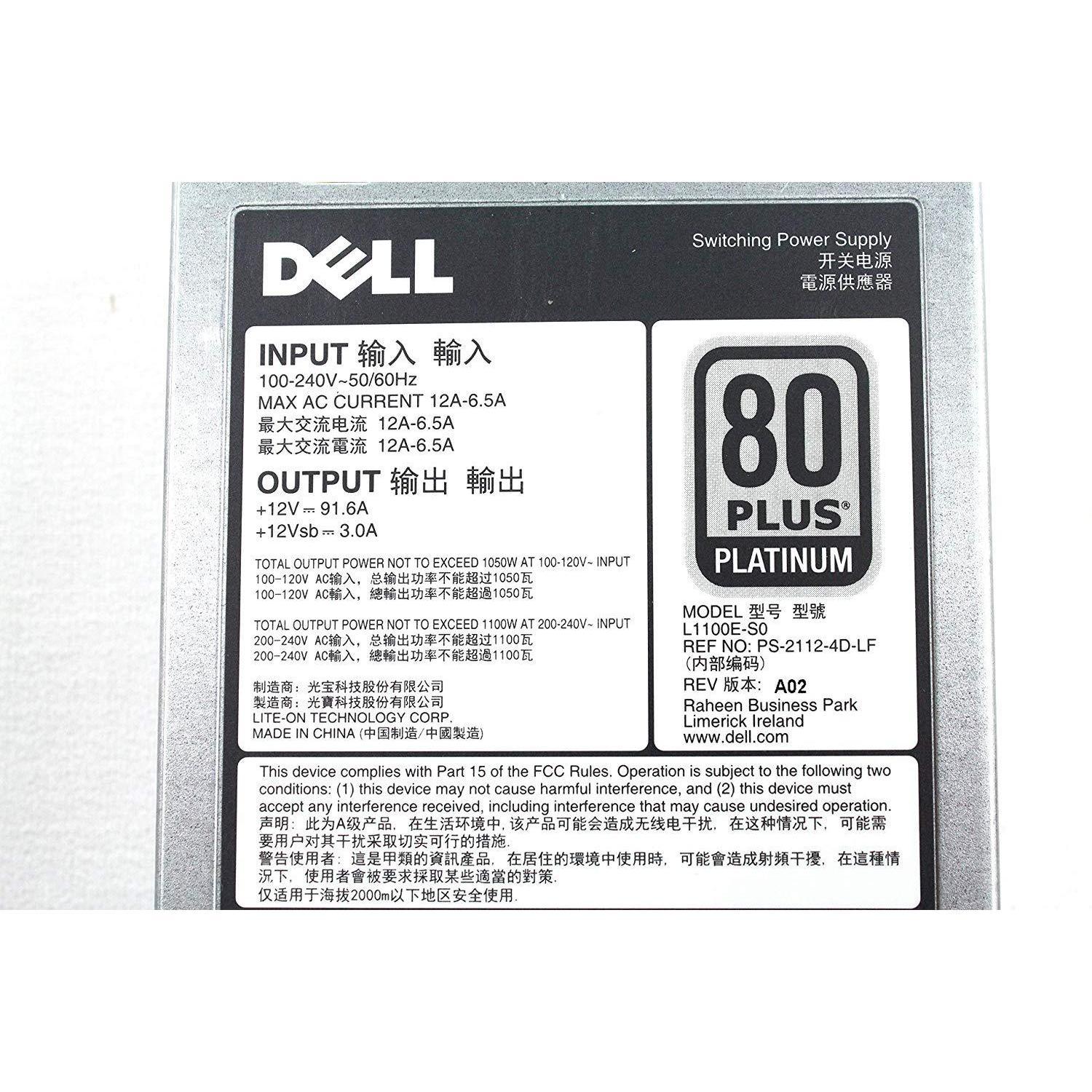 Fonte Dell PowerEdge R520 R620 R720 R720XD R820 R920 T320 T420 T620 PowerVault DX6112 SN Server Power Supply 1100 Watt GYH9V YT39Y W933G NTCWP 38GYJ GDPF3 HT6GX 331-5926 L1100E-SO, PS-2112-4D-LF-FoxTI