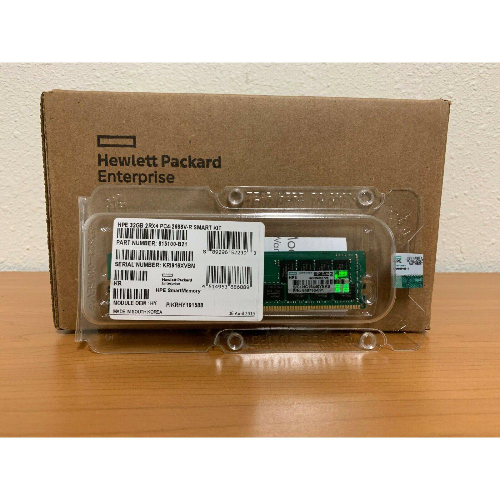 HPE 815100-B21 840758-091 32GB 2RX4 PC4-2666V-R SMART KIT 889296522393-FoxTI