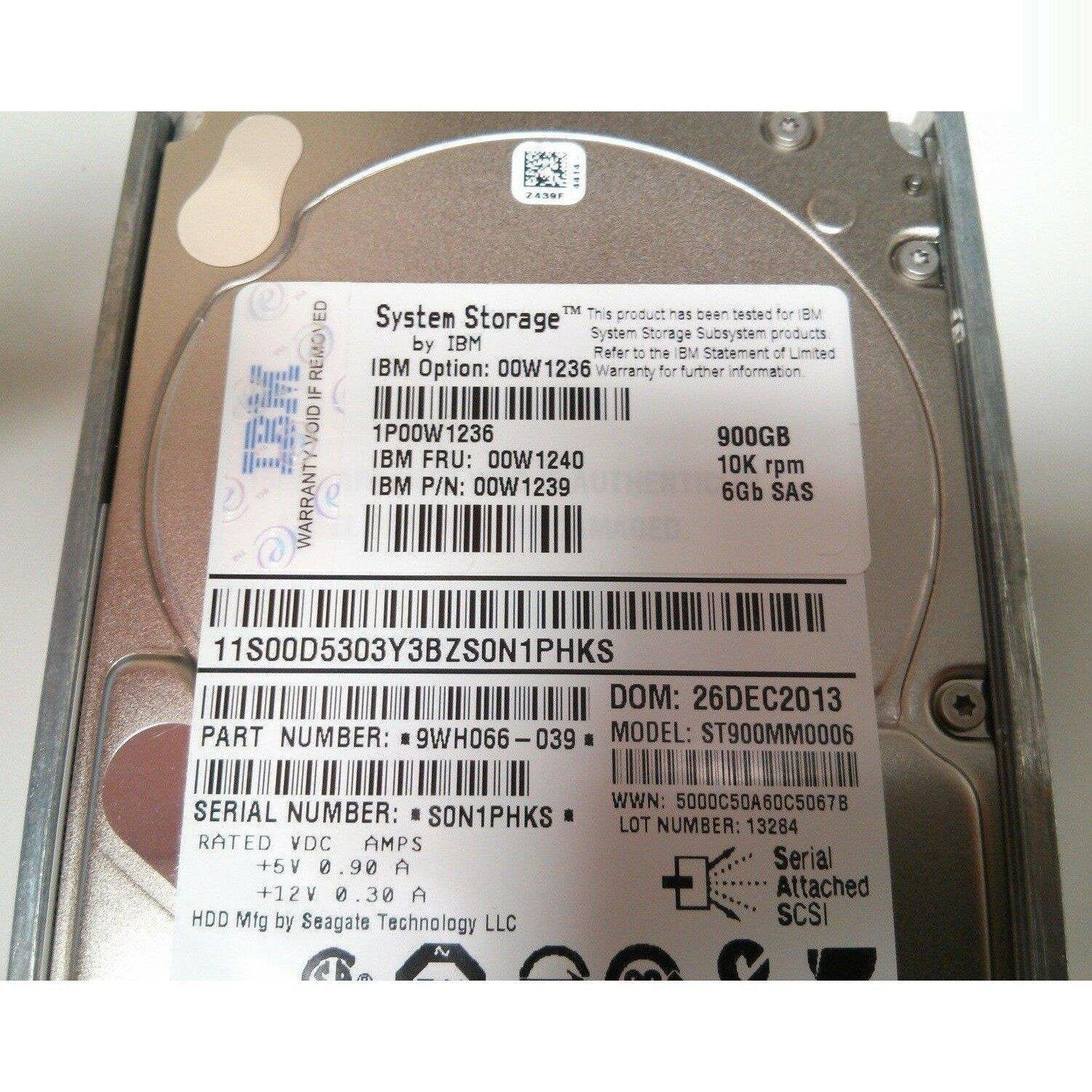 IBM 900GB SAS 6Gbps 10K RPM 2.5" Hard Drive 00W1236 00W1240 DS3524 883436308694-FoxTI