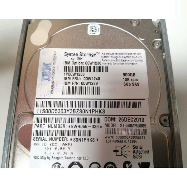 IBM 900GB SAS 6Gbps 10K RPM 2.5" Hard Drive 00W1236 00W1240 DS3524 883436308694-FoxTI