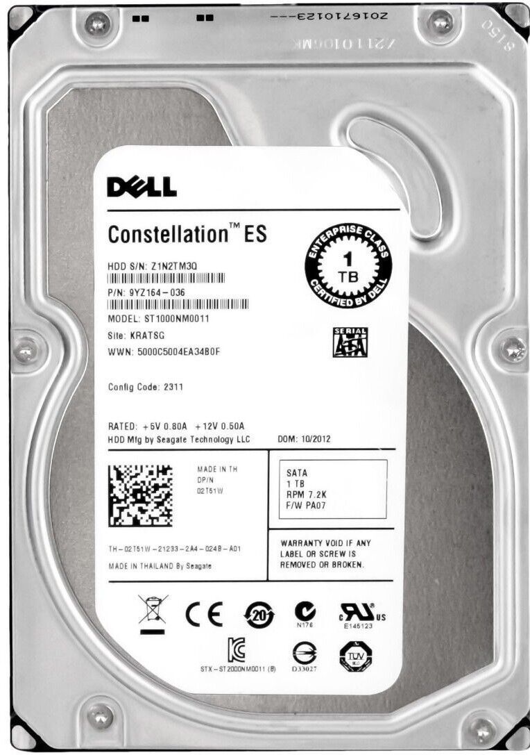 Dell 2T51W 1TB 7200RPM 3.5" SATA Hard Drive Seagate ST1000NM0011 - AloTechInfoUSA