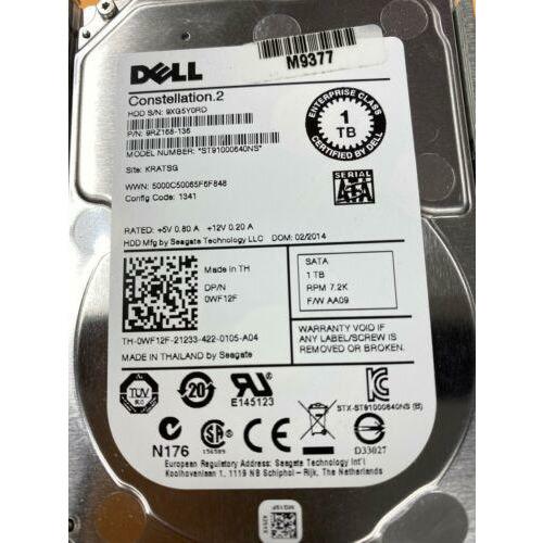 Disco WF12F / 9KW4J DELL 1TB 7.2K 6GBPS SATA 2.5'' HDD HARD DRIVE ST91000640NS - MFerraz Tecnologia