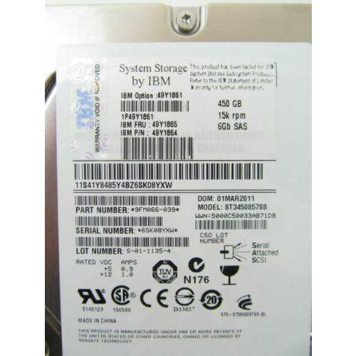 Disco IBM 49Y1865 450GB 15K 6GB 3.5" H/S SAS Hard Drive for DS3512/EXP3512 - MFerraz Tecnologia