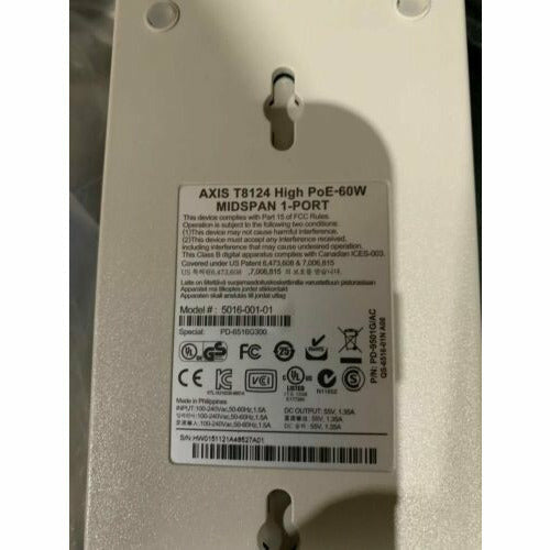 AXIS T8124 POE Ultra 60W Midspan Power Injector 55V, 1.35A Gigabit 5016 fonte - MFerraz Tecnologia