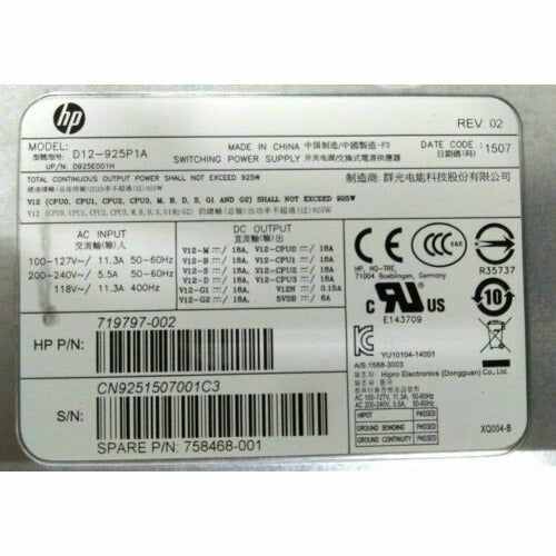 HP D12-925P1A Switching Power Supply 719797-002 925W for Z640 Workstation fonte - MFerraz Tecnologia
