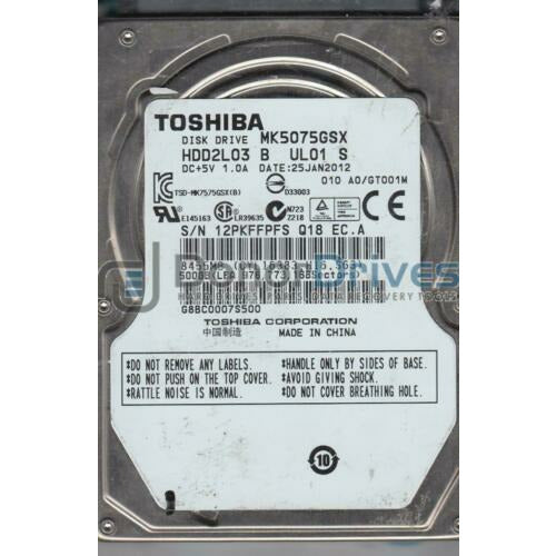 MK5075GSX, A0/GT001M, HDD2L03 B UL01 S, Toshiba 500GB SATA 2.5 Hard Drive disco - AloinfoUSA