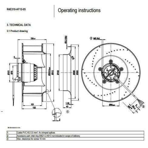 Cooler Ebmpapst R4E310-AF12-05 Centrifugal Fan 230VAC 105/150W For Inverter Cooling Fan - MFerraz Tecnologia