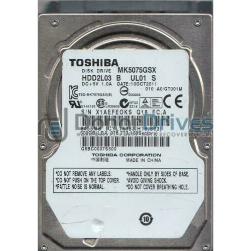 MK5075GSX, A0/GT001M, HDD2L03 B UL01 S, Toshiba 500GB SATA 2.5 Hard Drive disco - AloinfoUSA