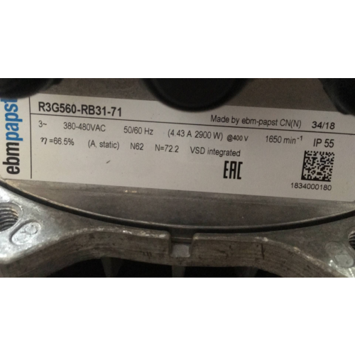 ebmpapst R3G560-RB31-71 Air-conditioning fan 400VAC 2900W 4.43A AHU / FFU fan cooler - MFerraz Tecnologia